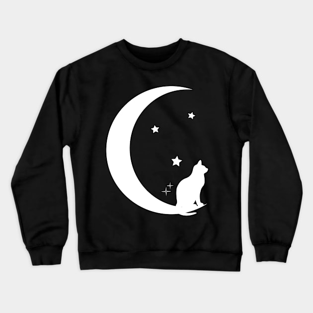 Cat, Stars, and Moon in Silhouette Crewneck Sweatshirt by PenguinCornerStore